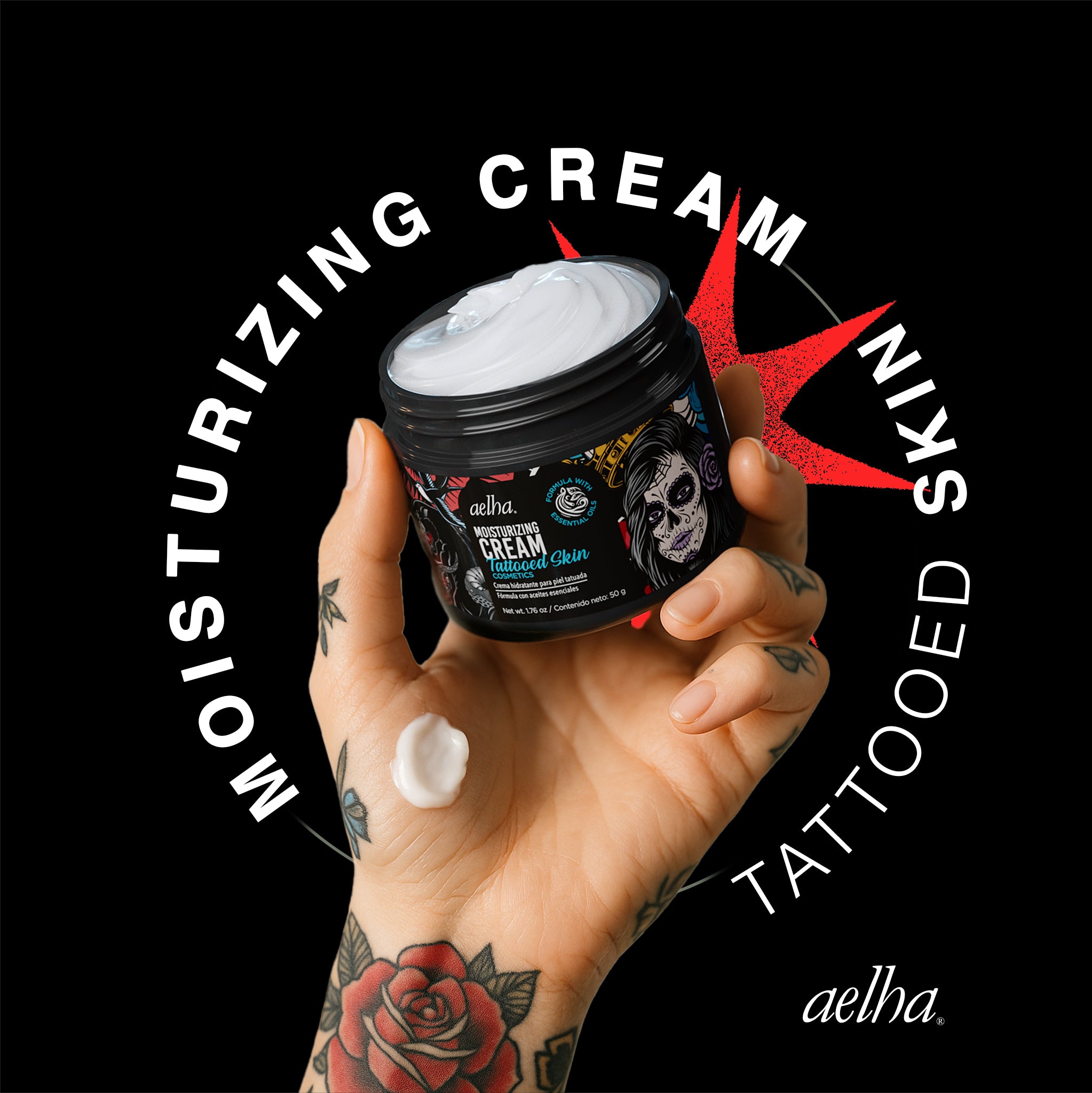 Aelha Moisturizing Cream for Tattooed Skin with Essential Oils 1.7 oz / 50 g Nourishes Hydrates and Provides Comfort for Tattooed Skin