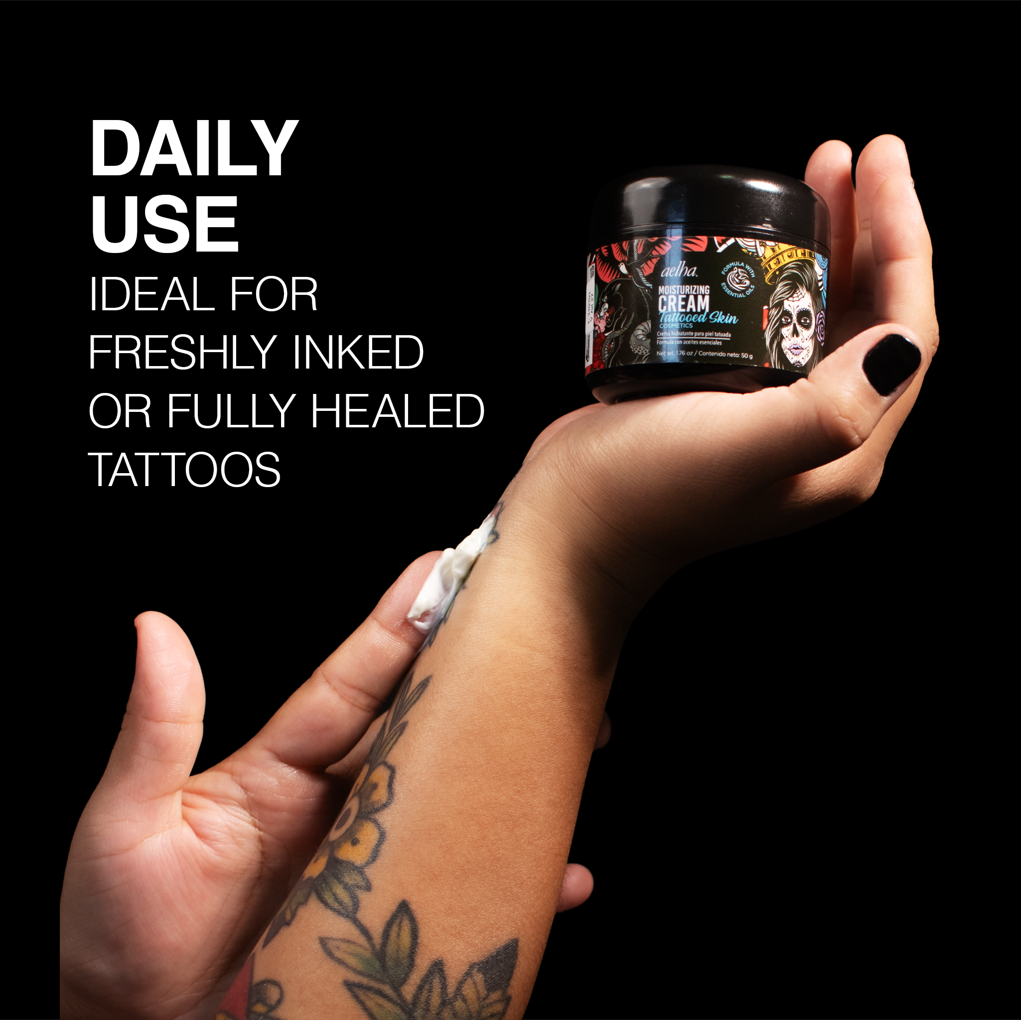 Aelha Moisturizing Cream for Tattooed Skin with Essential Oils 1.7 oz / 50 g Nourishes Hydrates and Provides Comfort for Tattooed Skin