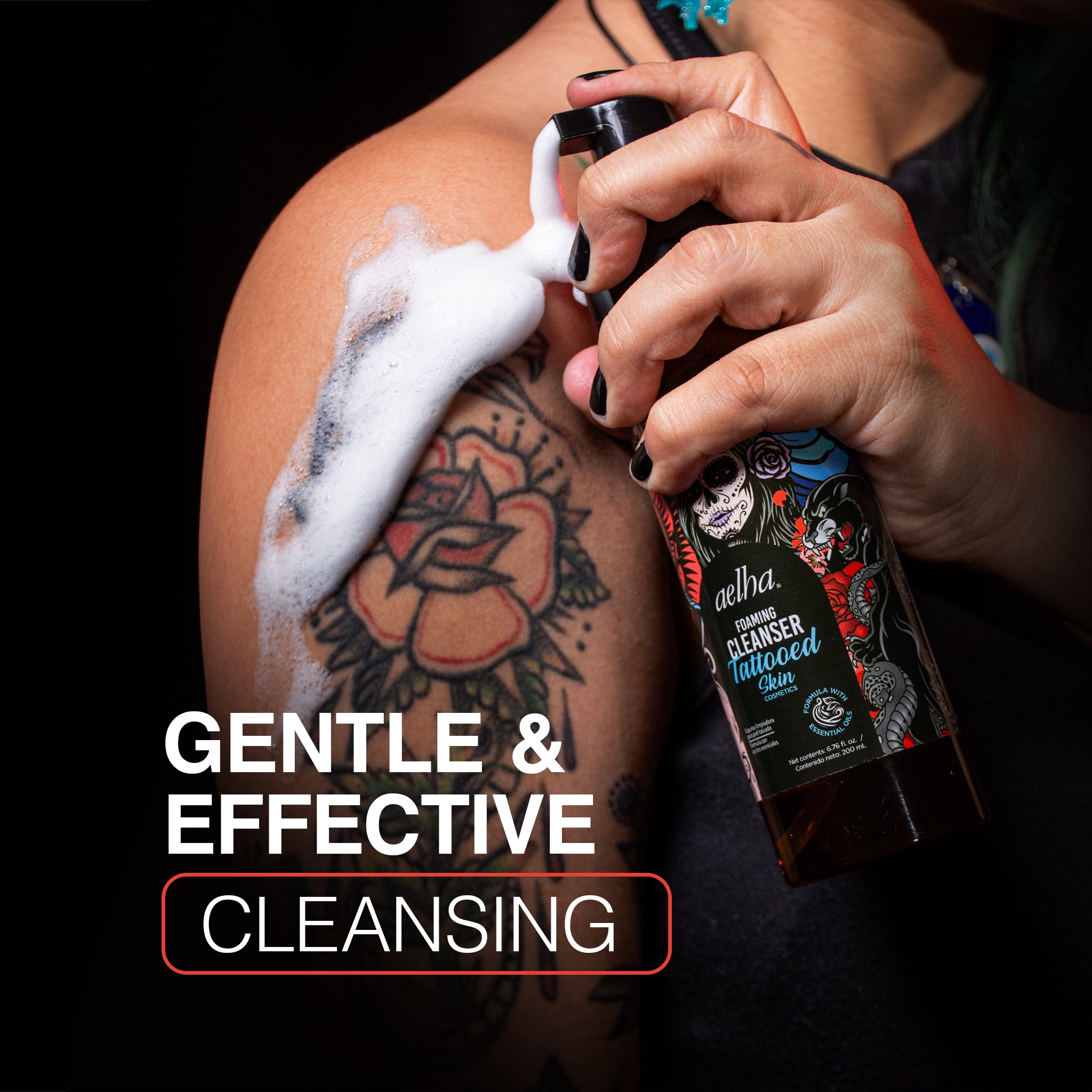 Aelha Foaming Cleanser for Tattooed Skin Gentle Effective Formula with Essential Oils for Sensitive Skin Soothing Cleanse Ideal for Tattoo Care