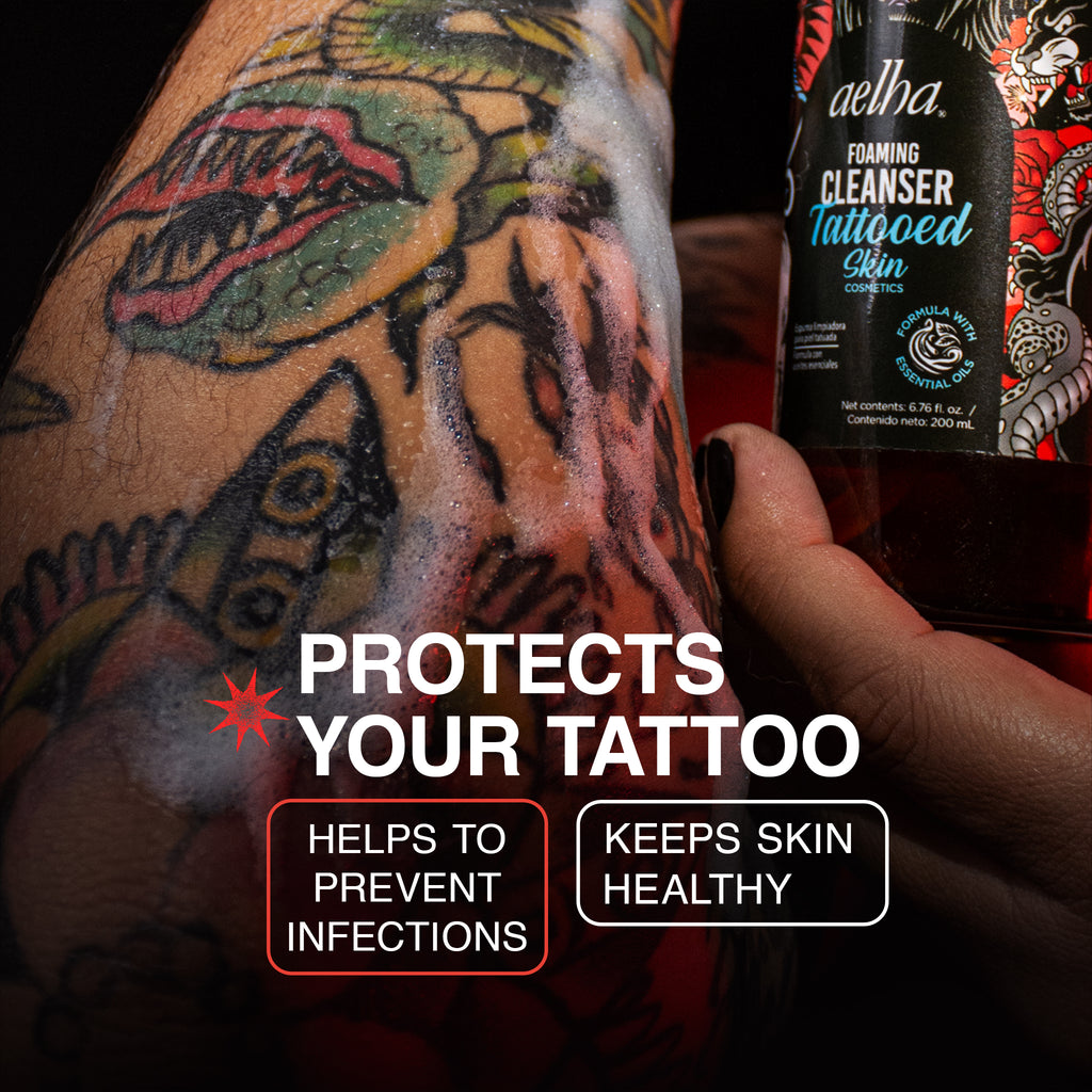 Aelha Foaming Cleanser for Tattooed Skin Gentle Effective Formula with Essential Oils for Sensitive Skin Soothing Cleanse Ideal for Tattoo Care
