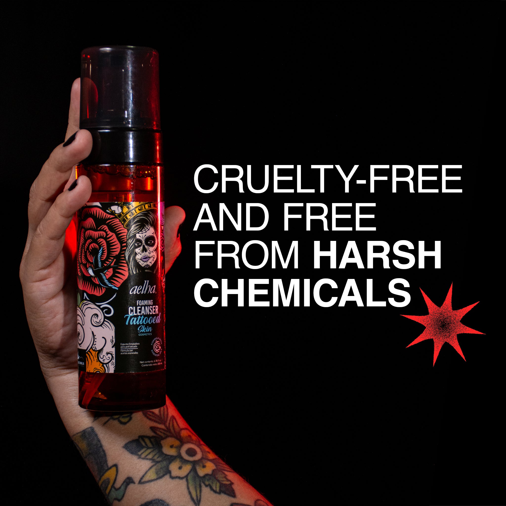 Aelha Foaming Cleanser for Tattooed Skin Gentle Effective Formula with Essential Oils for Sensitive Skin Soothing Cleanse Ideal for Tattoo Care