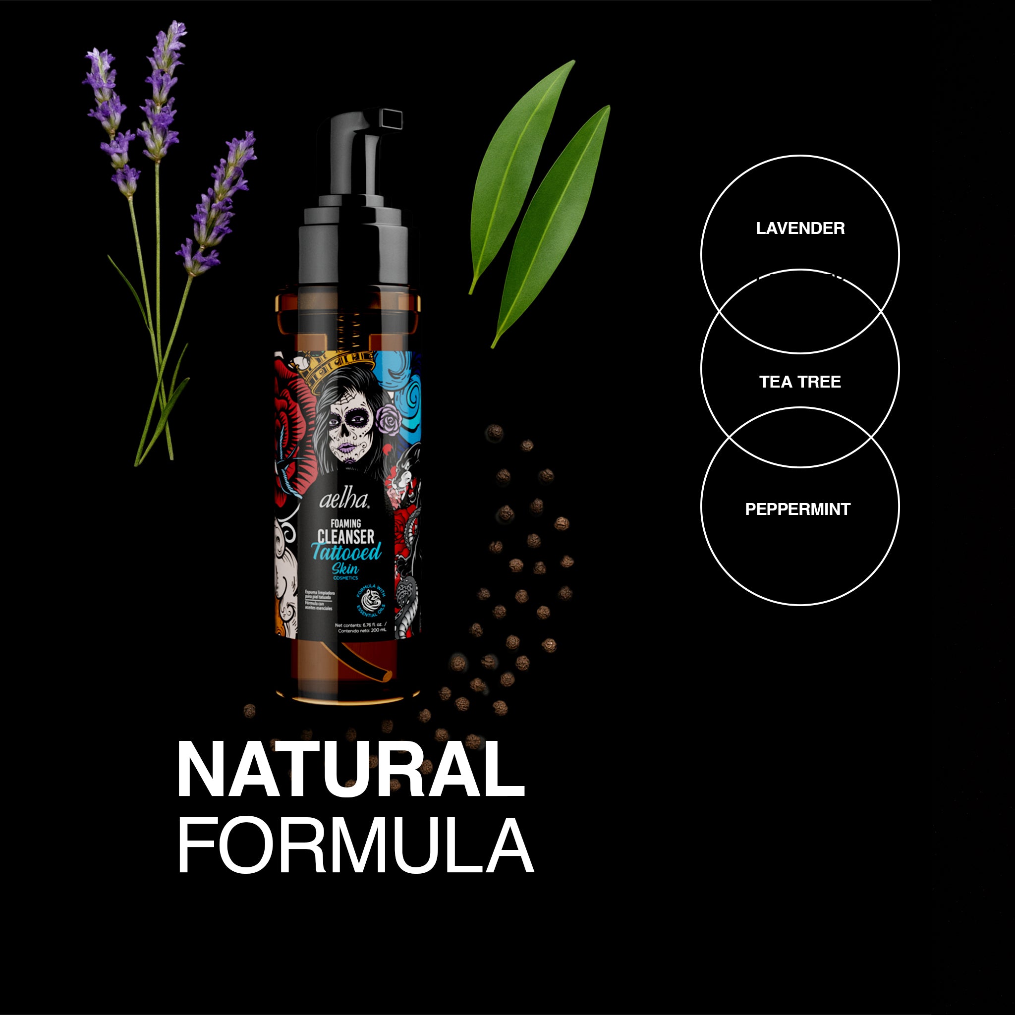 Aelha Foaming Cleanser for Tattooed Skin Gentle Effective Formula with Essential Oils for Sensitive Skin Soothing Cleanse Ideal for Tattoo Care