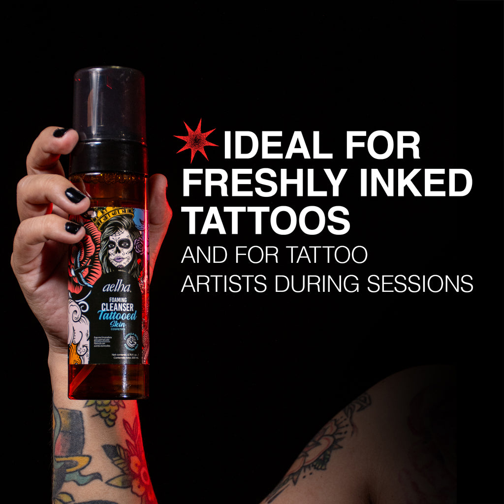 Aelha Foaming Cleanser for Tattooed Skin Gentle Effective Formula with Essential Oils for Sensitive Skin Soothing Cleanse Ideal for Tattoo Care