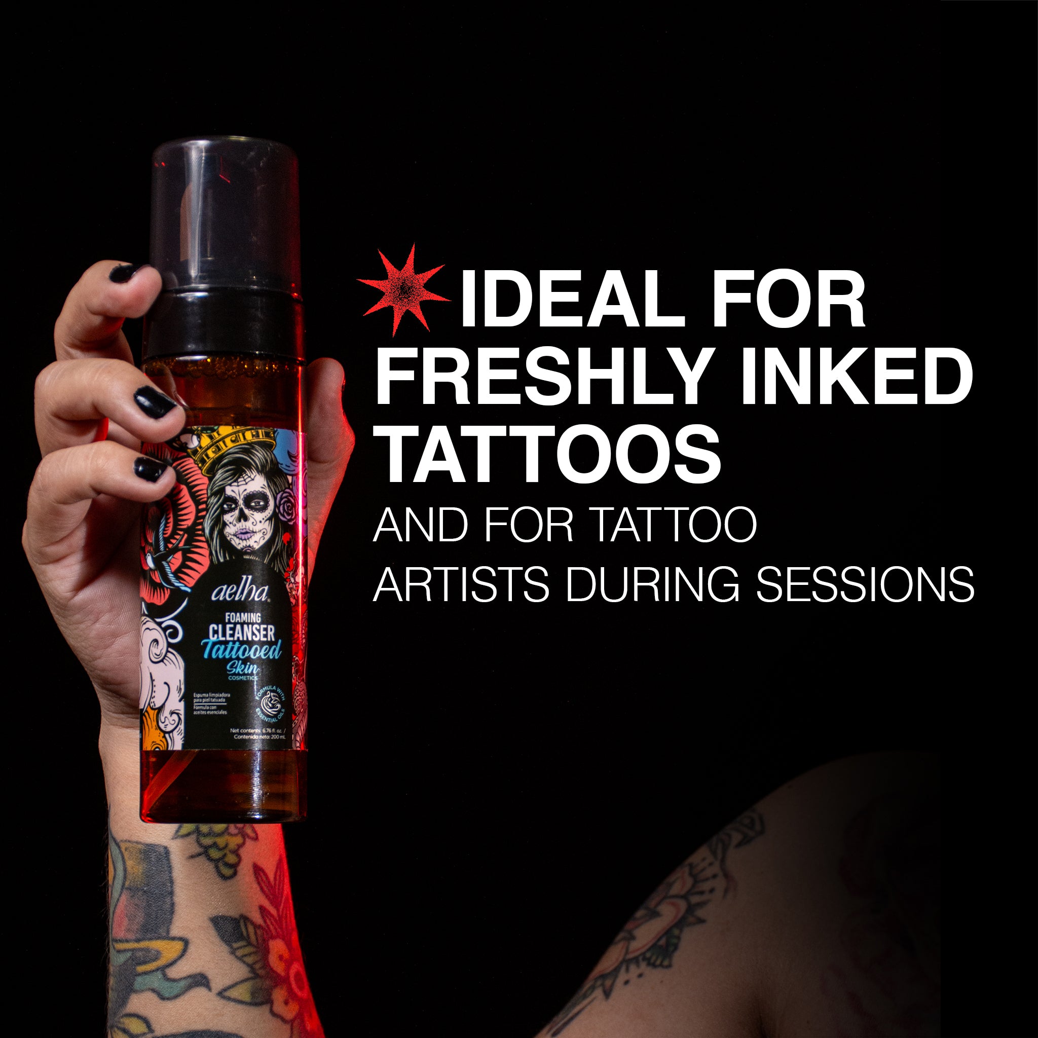 Aelha Foaming Cleanser for Tattooed Skin Gentle Effective Formula with Essential Oils for Sensitive Skin Soothing Cleanse Ideal for Tattoo Care