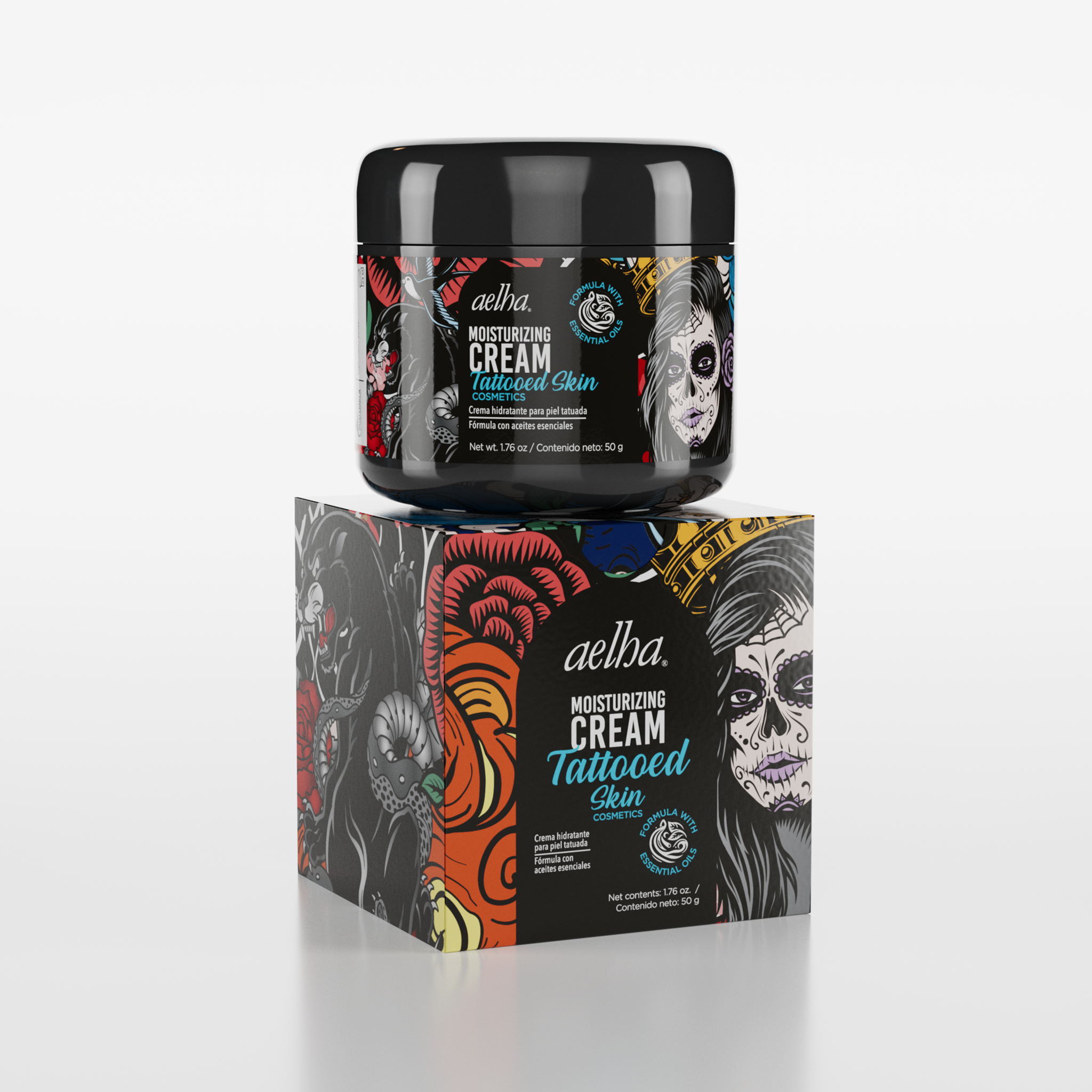 Aelha Moisturizing Cream for Tattooed Skin with Essential Oils 1.7 oz / 50 g Nourishes Hydrates and Provides Comfort for Tattooed Skin