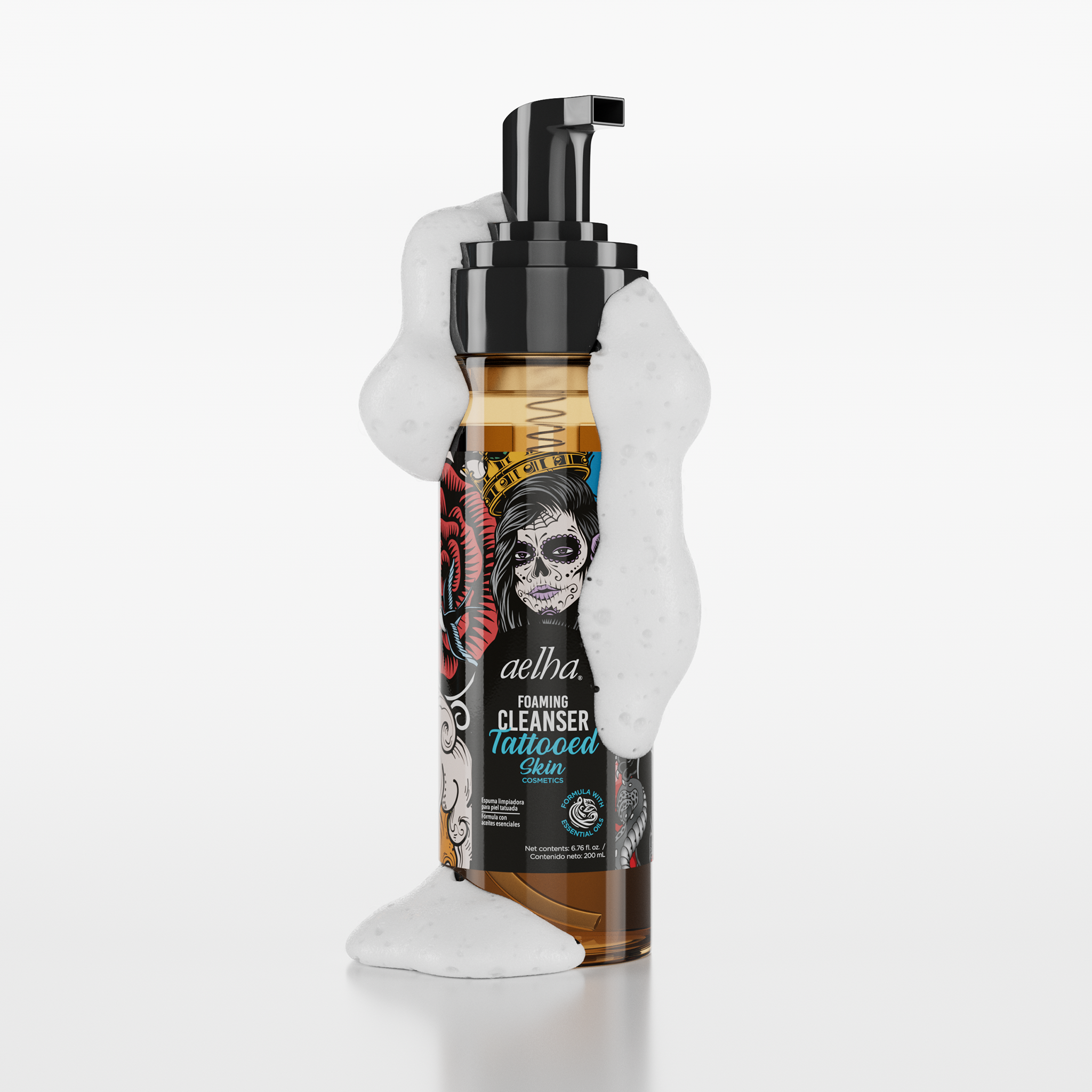 Aelha Foaming Cleanser for Tattooed Skin Gentle Effective Formula with Essential Oils for Sensitive Skin Soothing Cleanse Ideal for Tattoo Care