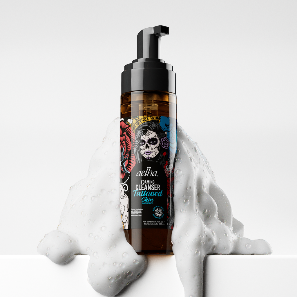 Aelha Foaming Cleanser for Tattooed Skin Gentle Effective Formula with Essential Oils for Sensitive Skin Soothing Cleanse Ideal for Tattoo Care